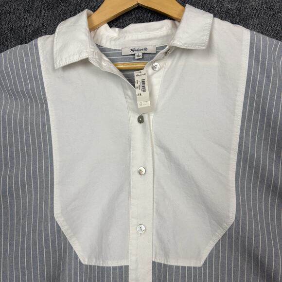 Madewell Button Down Shirt Womens Large Lt Blue Striped Boxy Preppy Classic - Picture 5 of 12